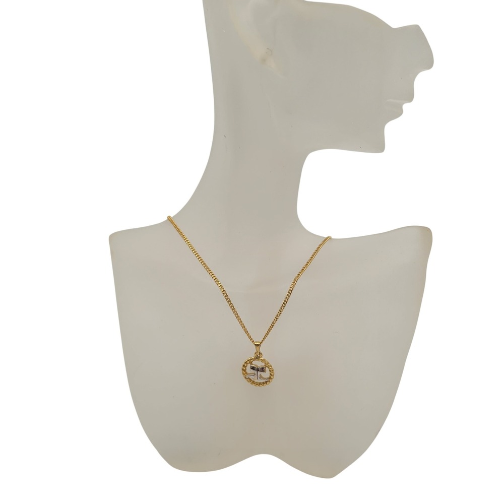 Courreges Paris Vintage Two Tone AC Logo Rope Pendant Necklace Gold Silver Tone